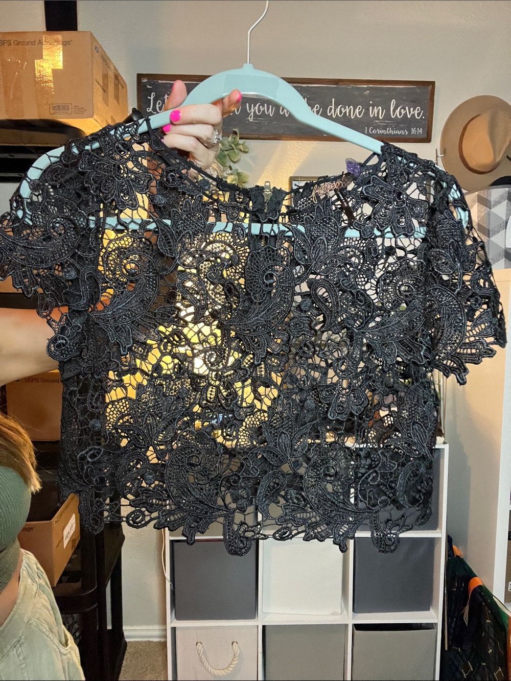 Free People Black Crochet Lace Crop Top